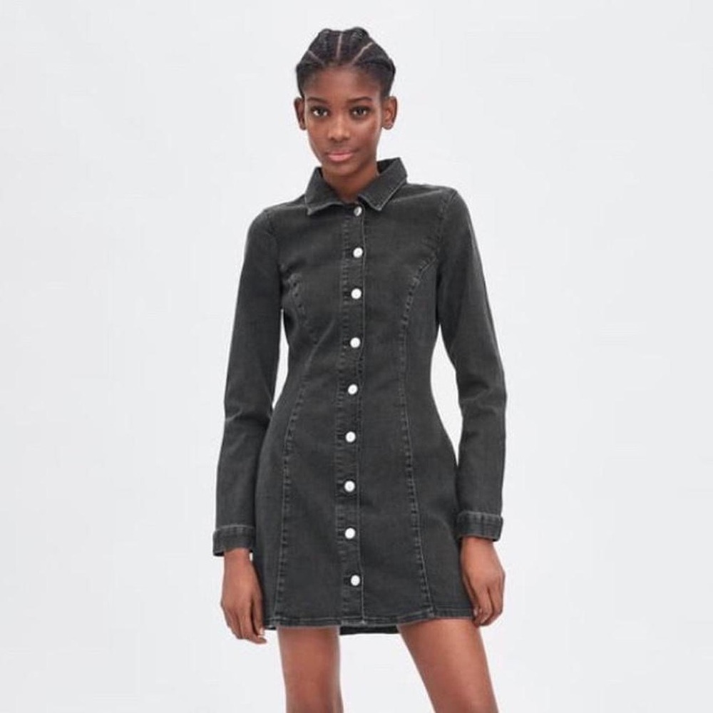 Zara long sleeve black denim dress